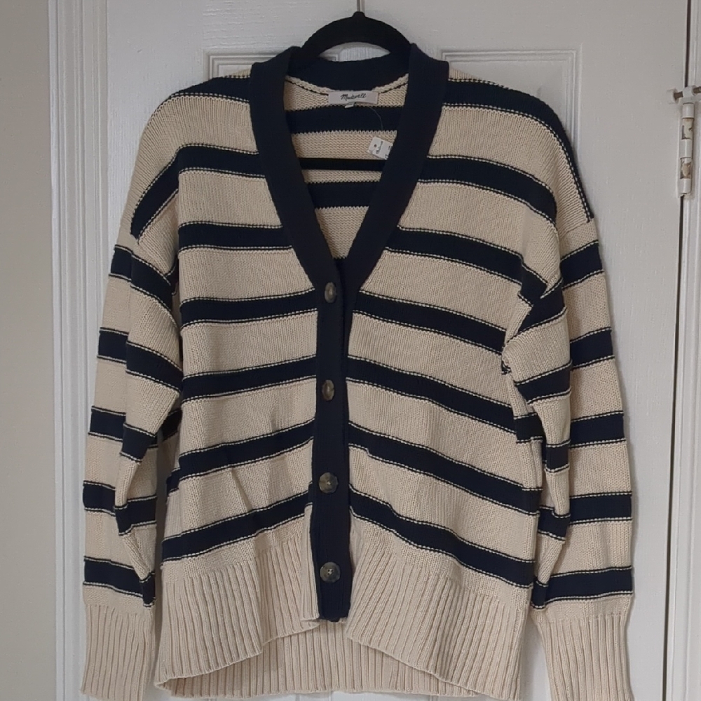 Madewell Navy and Cream Striped Cardigan